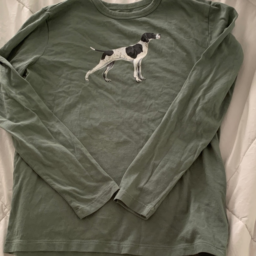 J Crew Crewcuts Olive Dog Graphic Long Sleeve Shirt boys size large
